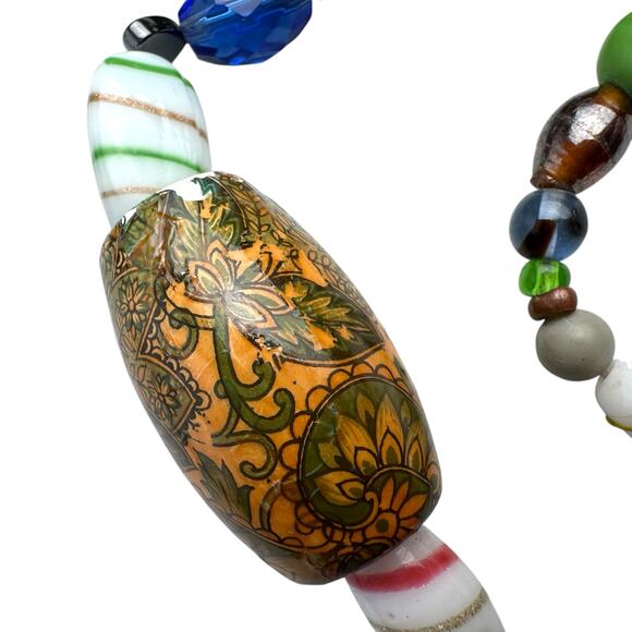 Eclectic Artisan Beaded Necklace Mixed Media Glass Wood Ceramic Funky Boho - Picture 10 of 13